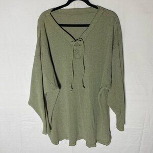 Vintage Fitigues Green Oversized Waffle Knit Long Sleeve Top L Grunge Gorpcore